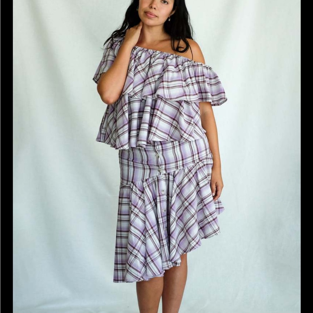 NWT selva negra plaid top skirt outfit purple small medium